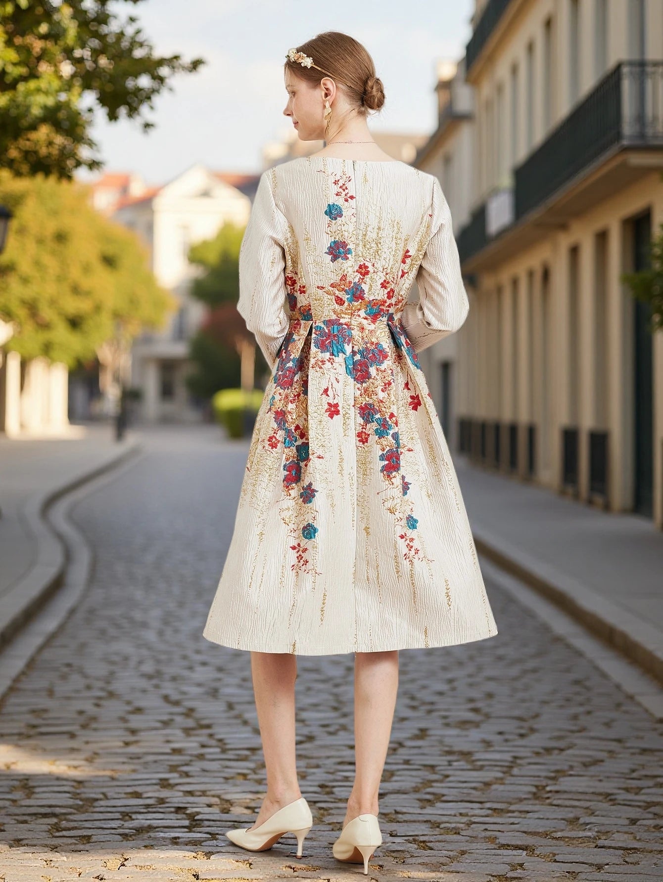 Floral Jacquard Evening Dress