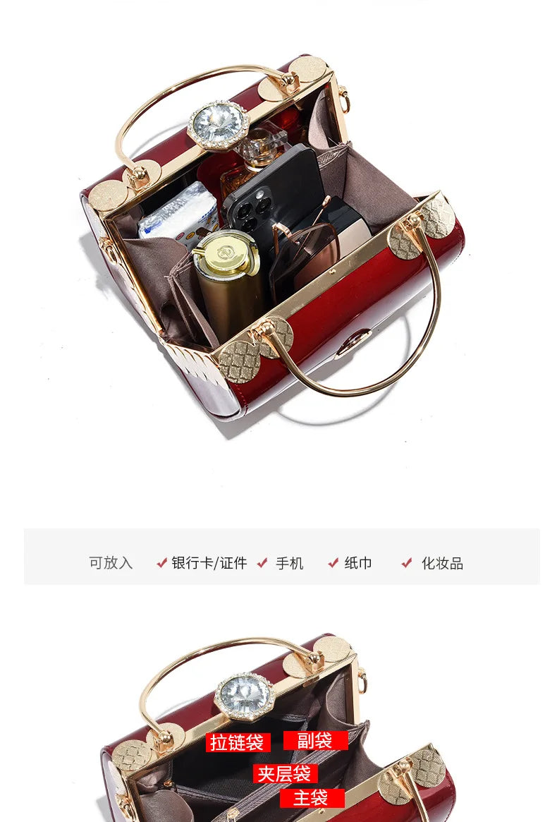 Patent Leather Diamond Handle Bag