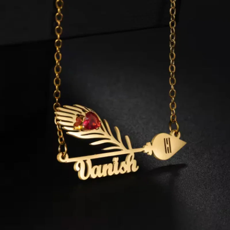 Nextvance Custom Name Necklace Peacock Feather Arrow Pen Pendant For Women Personalized Stainless Steel Nameplate Jewelry Gifts