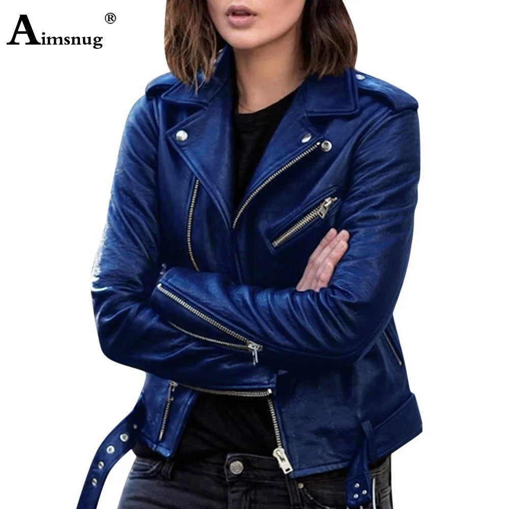 Motorcycle Faux Pu Leather Jackets 2026 Spring Autumn Fashion Zip up Top Outerwear Lady Basic Coats Plus Size Female Jackets New