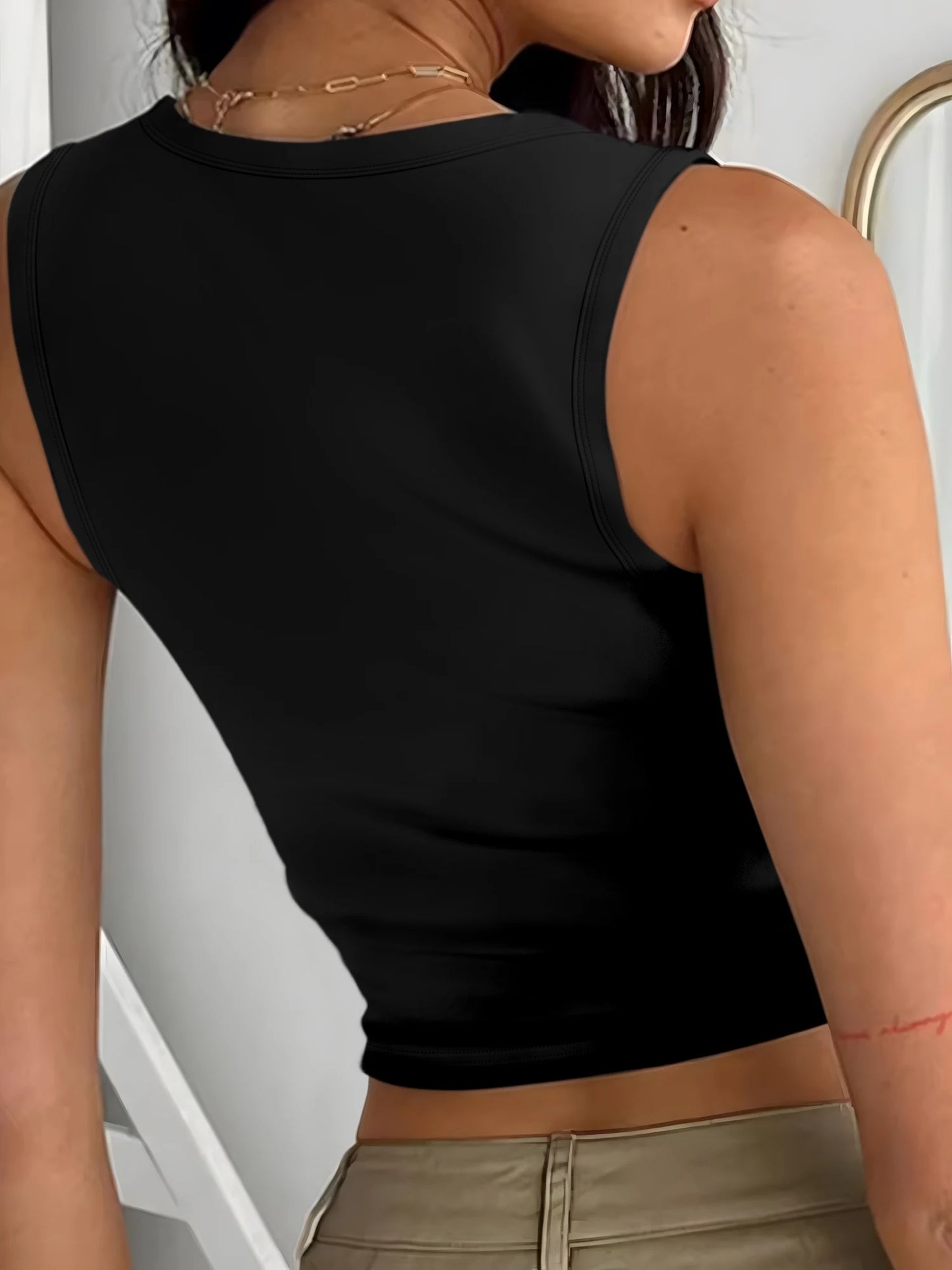 Fitted Sleeveless Crop Tank Top for Women Crew Neck Stretchy Soft Blouse Breathable for Sports Gym Daily Street Vacation