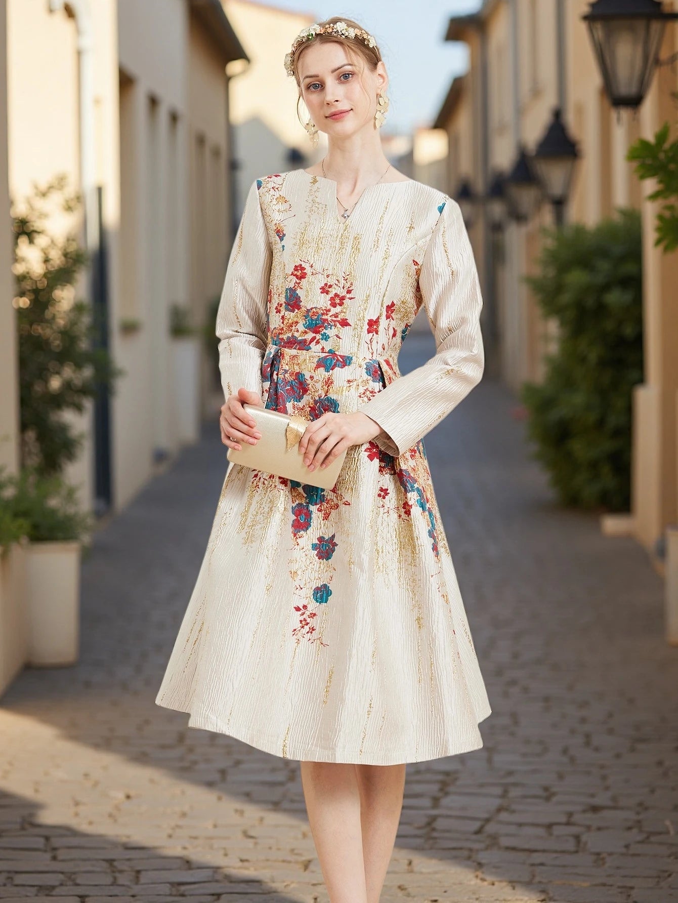 Floral Jacquard Evening Dress