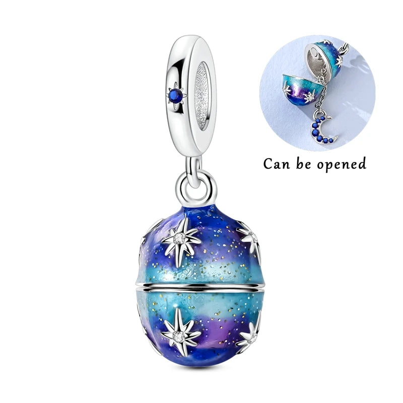 925 Sterling Silver Charm Pendant Star Moon Sun Starry Sky Beaded Charm Fit Original Bracelet DIY Fine Jewelry Making For Women