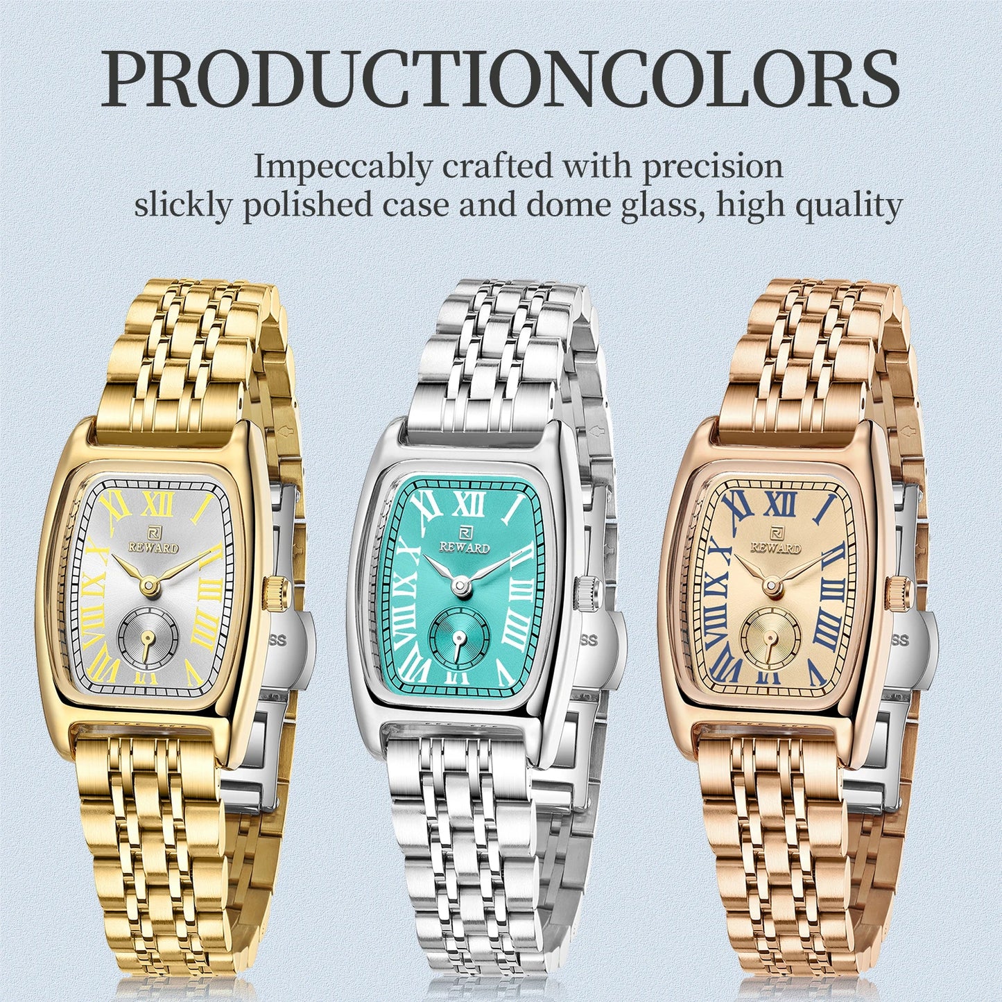 REWARD Luxury Elegant Rectangle Ladies Watch Waterproof Luminous Watch for Woman Stainless Steel Quartz Women's Watches with Box