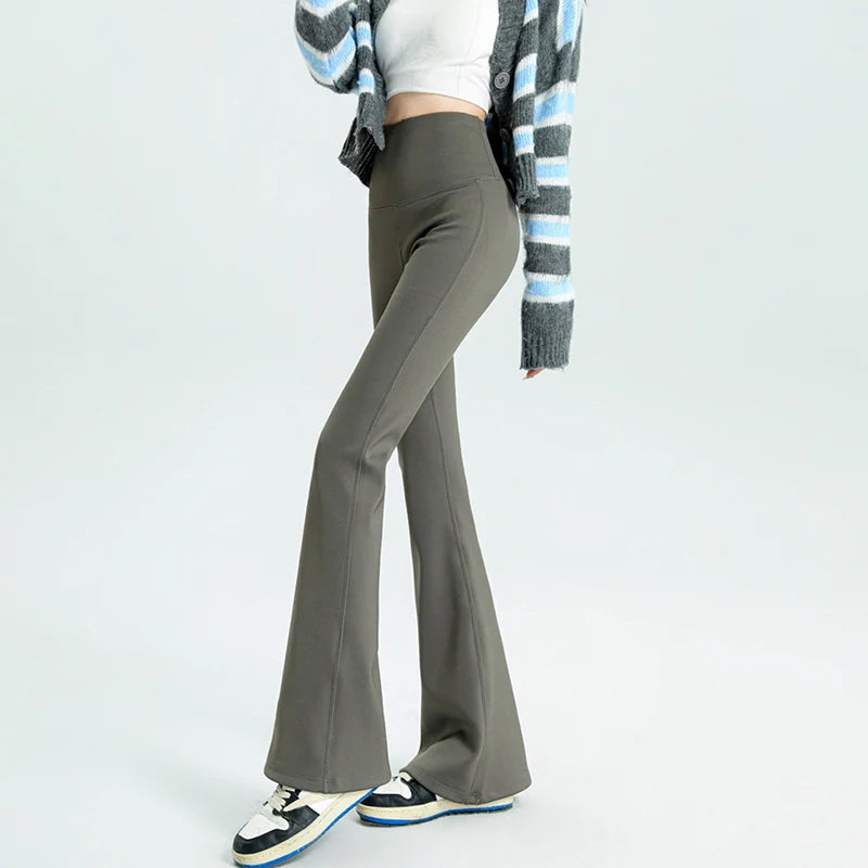 Women Gym Fitness Flared Leggings Waist Cinched Slimming Fleece Yoga Pants Woman Fall Winter Elegant Pilates Dance Casual Pants