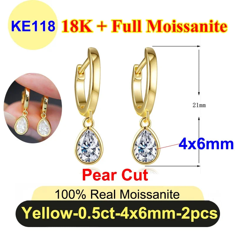 Simple 0.5ct Round Pear Emerald Moissanite Diamond Earring for Women 925 Sterling Silver Plated 18K Women Moissanite Earring GRA