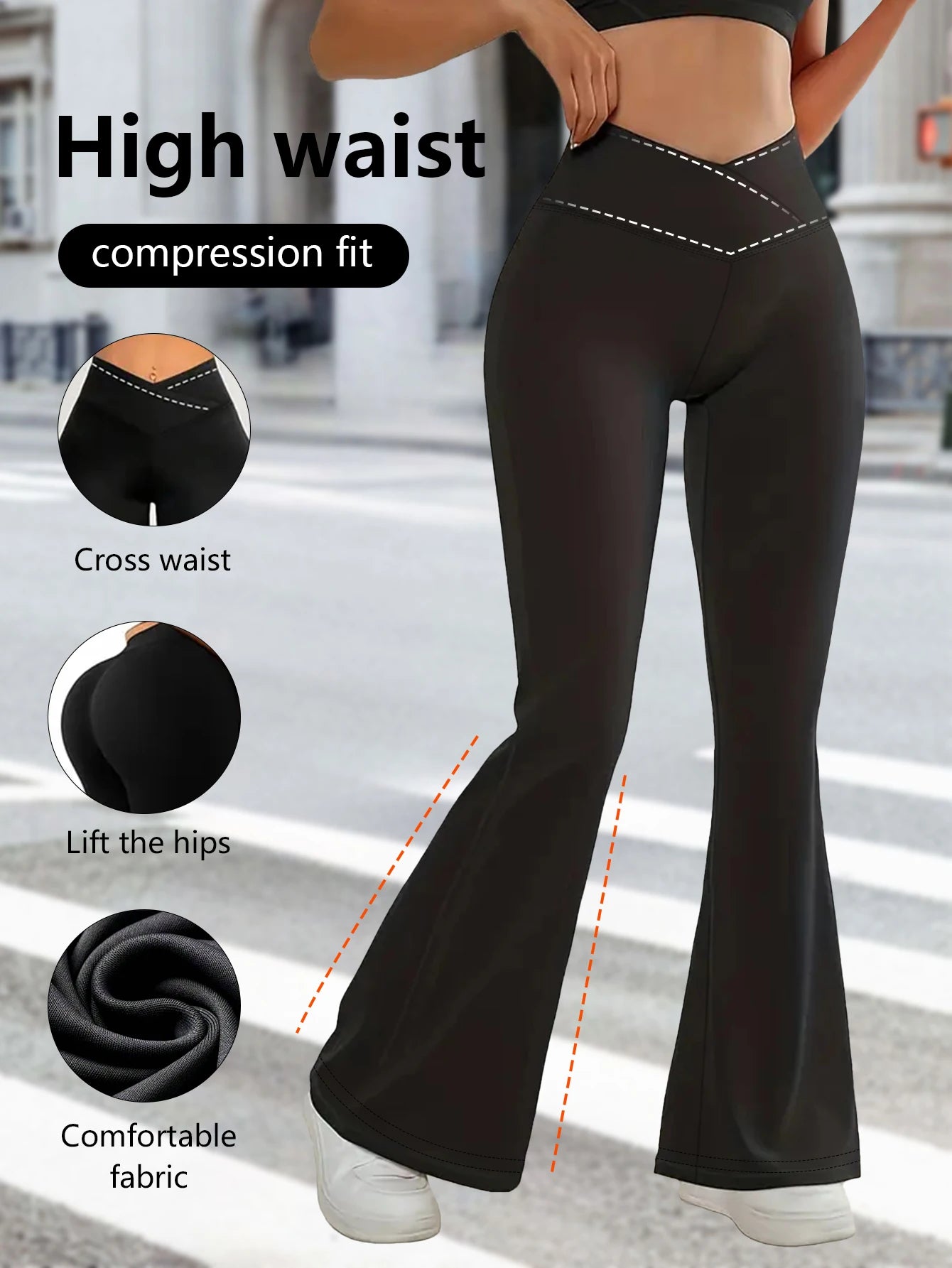 Tummy Control Yoga PantsCrossover Flare Leggings for WomenHigh Waist V Cross Bootcut Bell Bottoms Tummy Control Yoga Pants