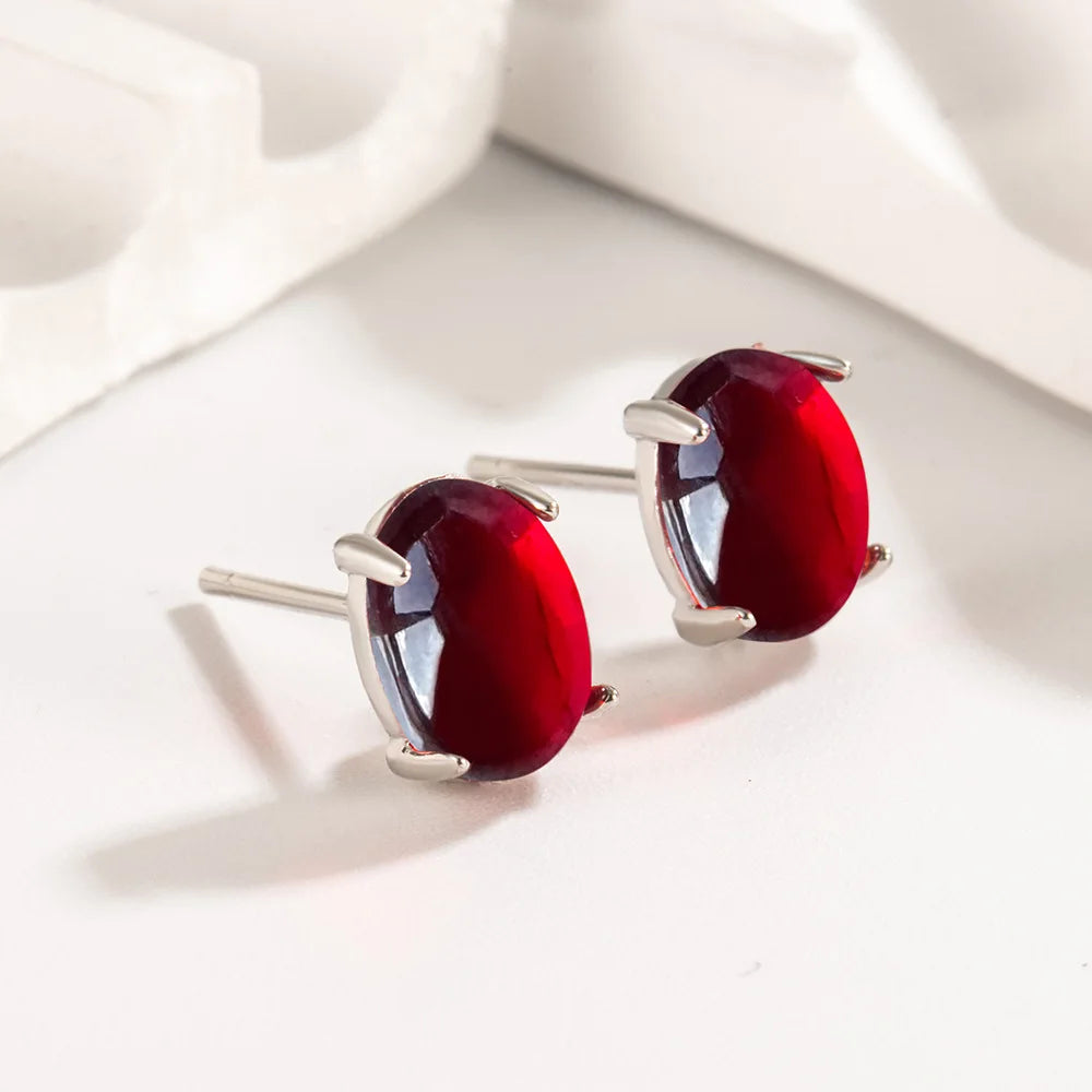 Garnet Ruby 925 Sterling Silver Stud Earrings for Women Fashion Oval Red Genuine Natural Statement Gemstone Jewelry 2026