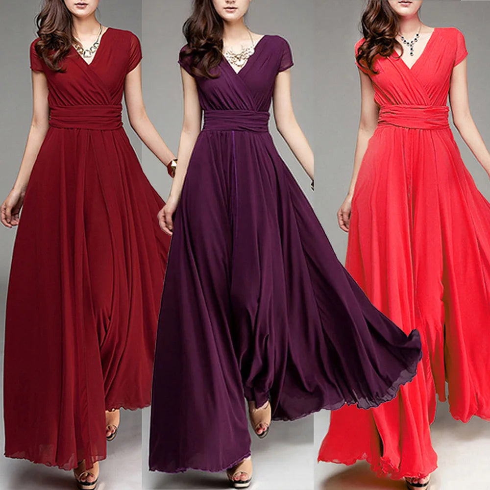 V Neck Chiffon Evening Dress