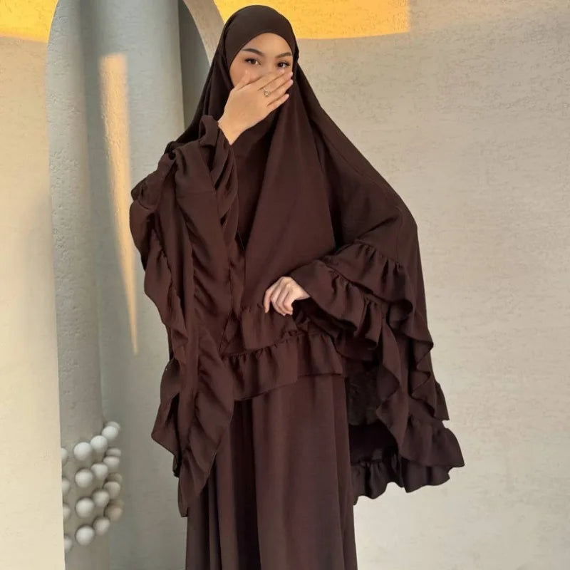 Eid Women Prayer Garment Dress 2 Piece Set Long Khimar Muslim Abaya Dubai Party Dresses Kaftan Robe Longue Vestidos Largos