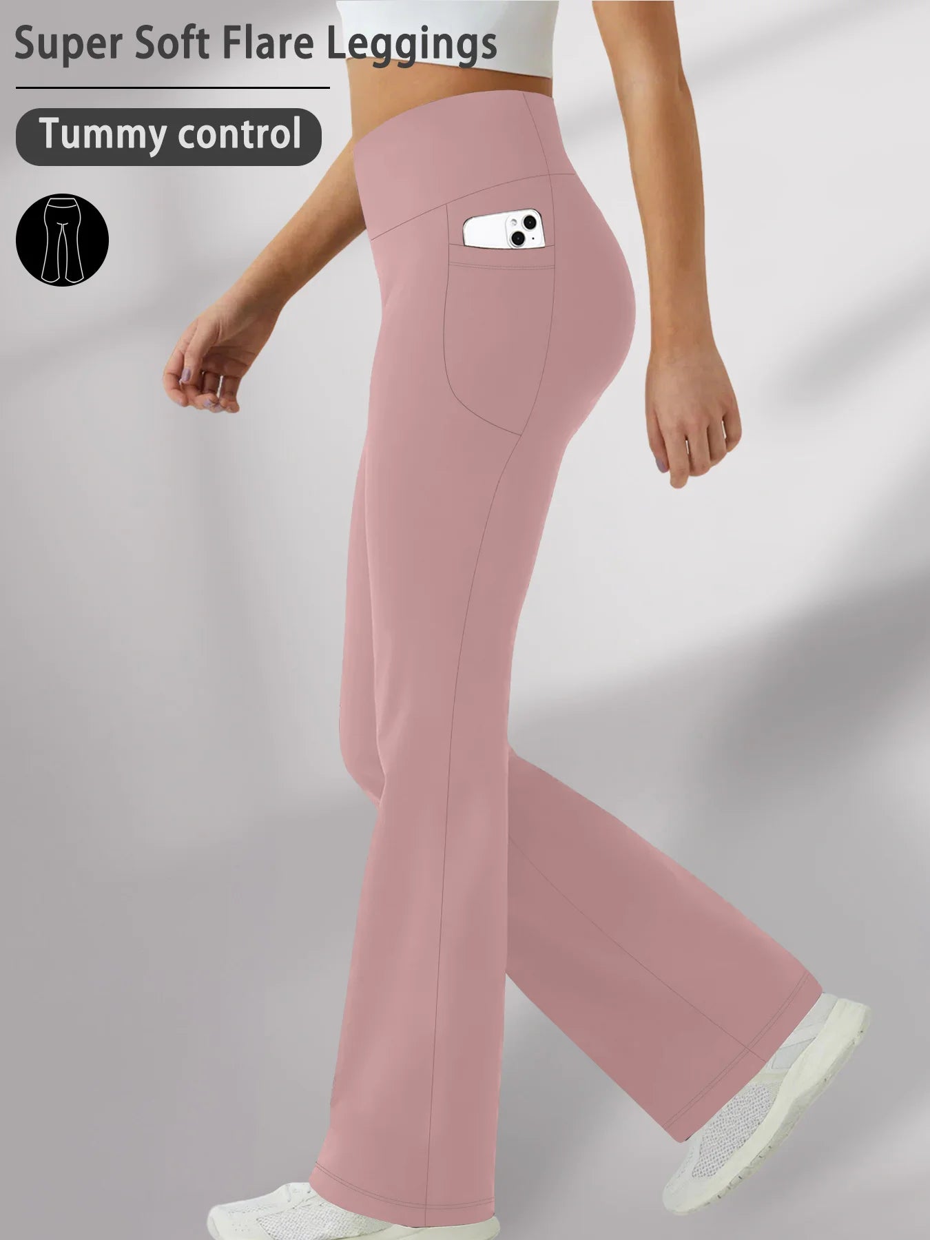 Women Super Soft Flare Pants with Pockets High Waisted Tummy Control No See Through Workout Yoga running Home Casual