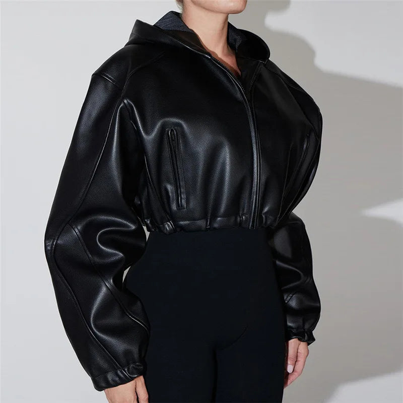 Cropped PU Leather Jacket | Faeva London