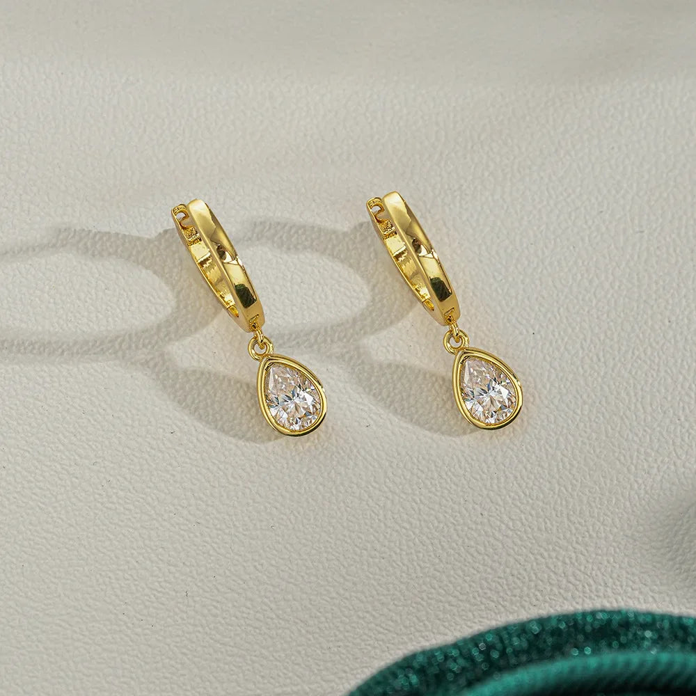Simple 0.5ct Round Pear Emerald Moissanite Diamond Earring for Women 925 Sterling Silver Plated 18K Women Moissanite Earring GRA