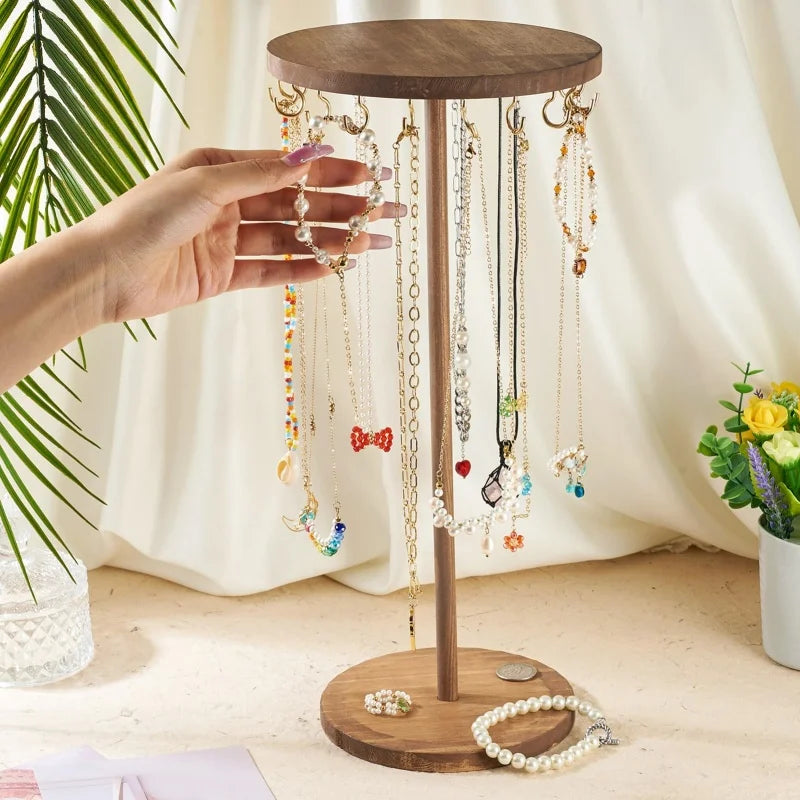 Solid Wood Jewelry Organizer Display Holder Necklace Earrings Bracelets Display Stand Desktop Jewelry Storage Rack