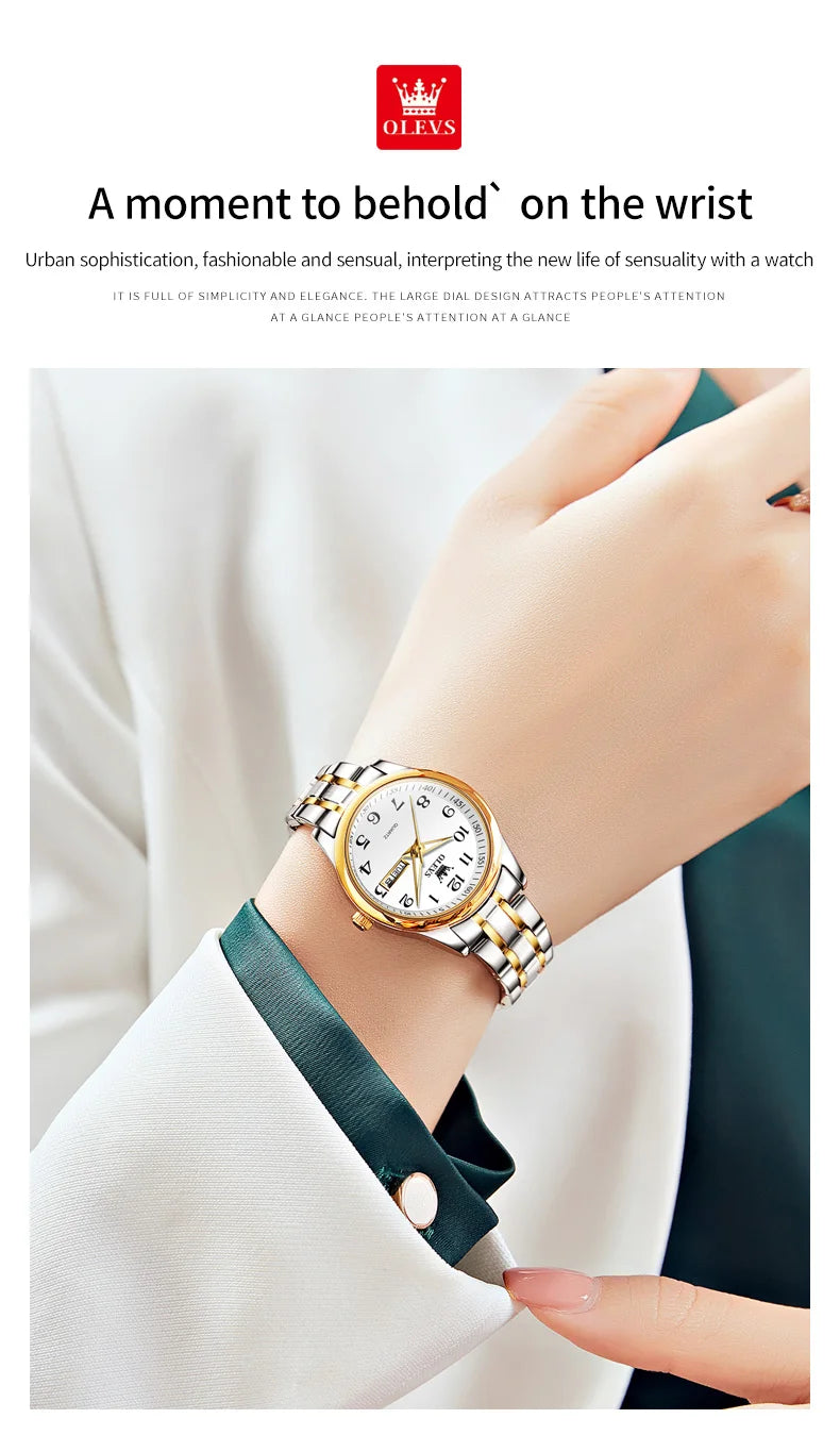 OLEVS 5567 Luxury Quartz Watch for Women Elegant Stainless Steel Waterproof Watches Luminous Week Date Ladies Dress Wristwatches