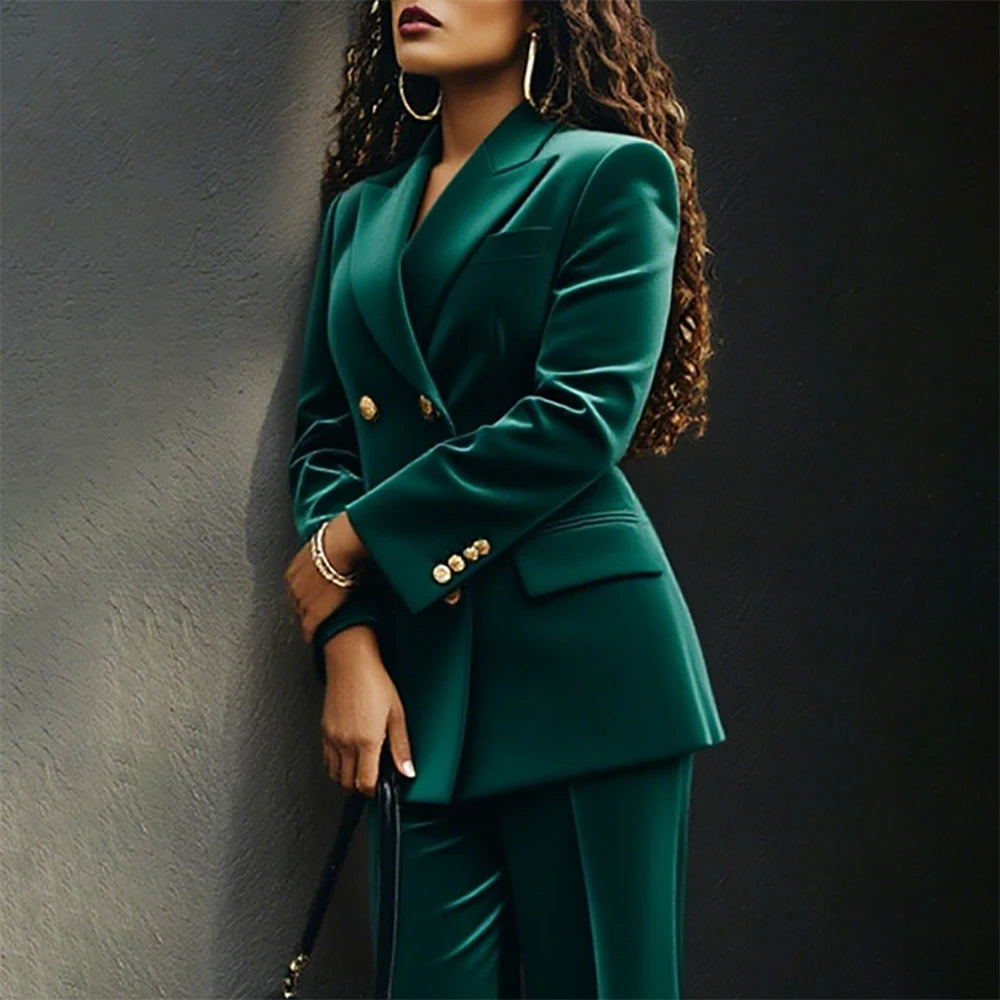 Luxury Green Velvet Women's Suits Fashion Double Breasted Peak Lapel Slim Fit Female Clothing Customzied 2 Piece Jacket Pants