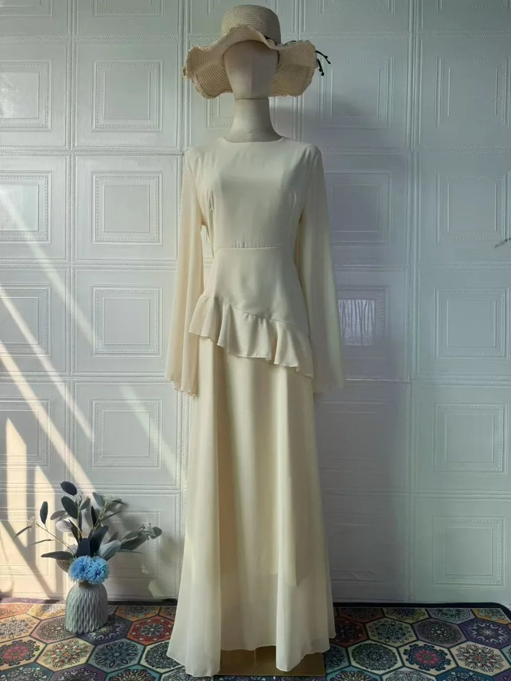 Maxi Dress Women Party Weeding Vestidos Largos Ruffle Round Collar Slim Fit 2025 Autumn Female Elegant Sweet Long Dresses abaya