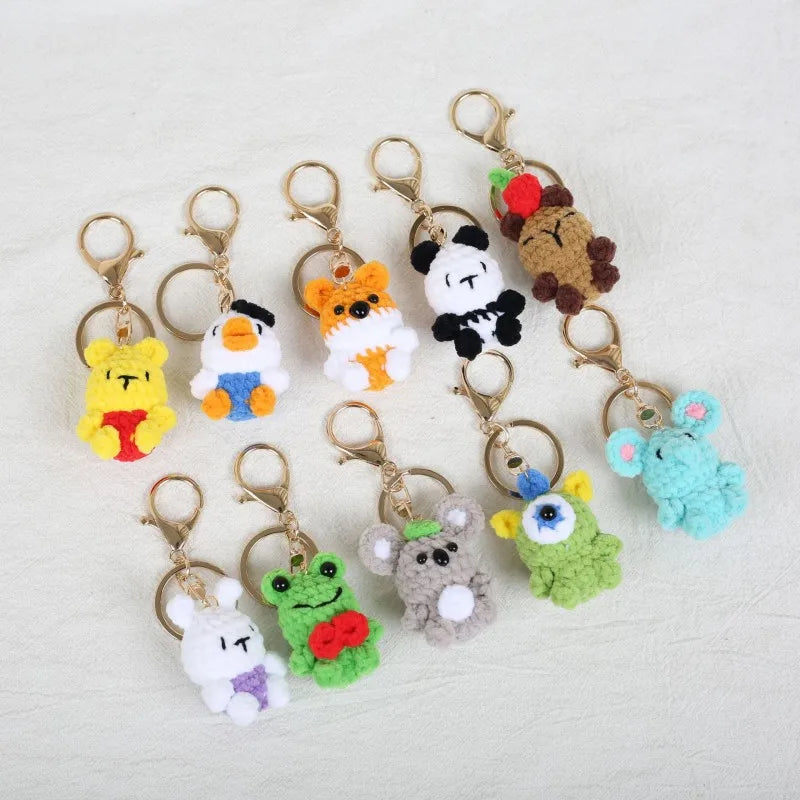 Funny Frog Doll Crochet Keychain Handmaking Mini Animal Doll Series Knitted Keyrings Cute Frog Keyrings Knitting Doll Pendant