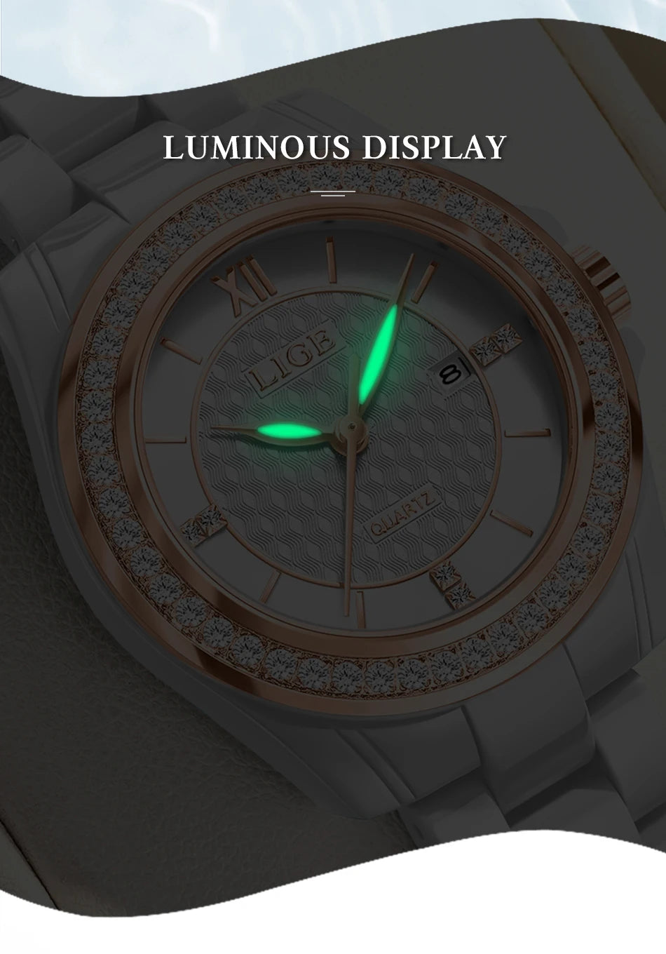 LIGE Luxury Woman Watch Waterproof Fashion Quartz Ladies Wristwatch Date Week Full Ceramic Women's Watches Relojs+GIFT Box