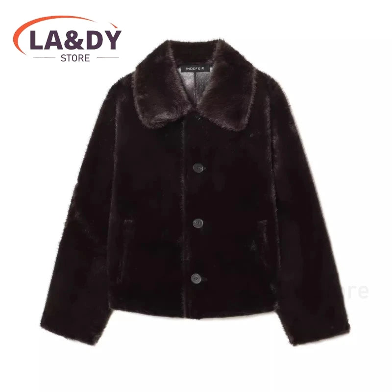 Faux Fur Leather Jacket Coat Women 2026 New Fashion Casual Two Sides Wear Solid Single Breasted Long Sleeve Female Outwear Tops