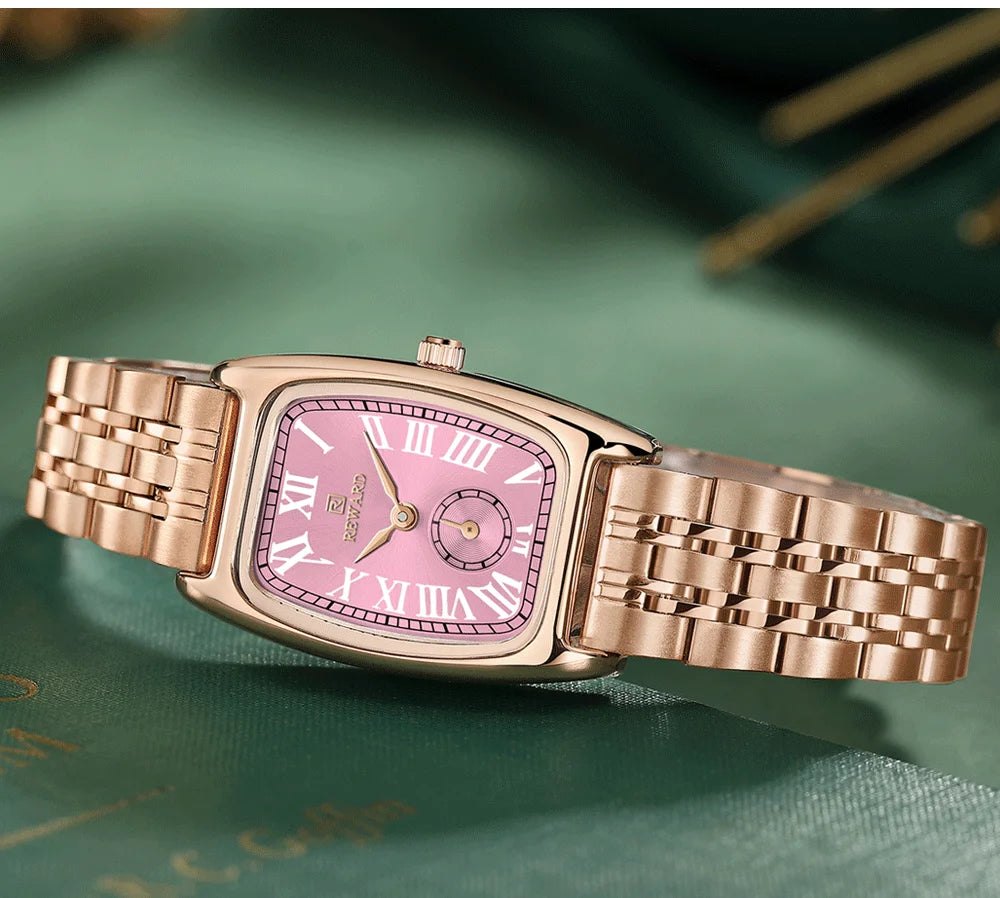 REWARD Luxury Elegant Rectangle Ladies Watch Waterproof Luminous Watch for Woman Stainless Steel Quartz Women's Watches with Box