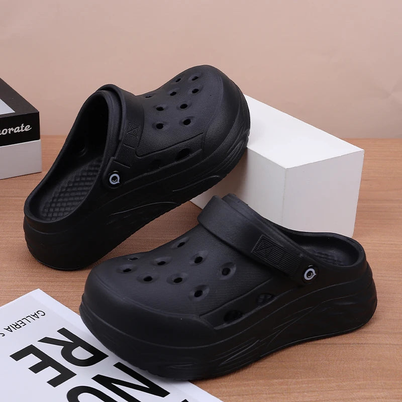 Women's Soft EVA Summer Slippers round Toe Flat Home Slides Dry Wedges Platform Beach Sandals with Thick Bottom for Garden Use