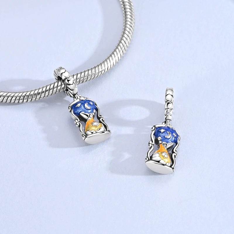 925 Sterling Silver Charm Pendant Star Moon Sun Starry Sky Beaded Charm Fit Original Bracelet DIY Fine Jewelry Making For Women
