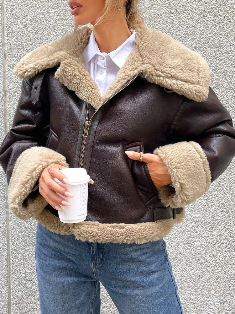 Faux Fur Leather Jacket | Faeva London
