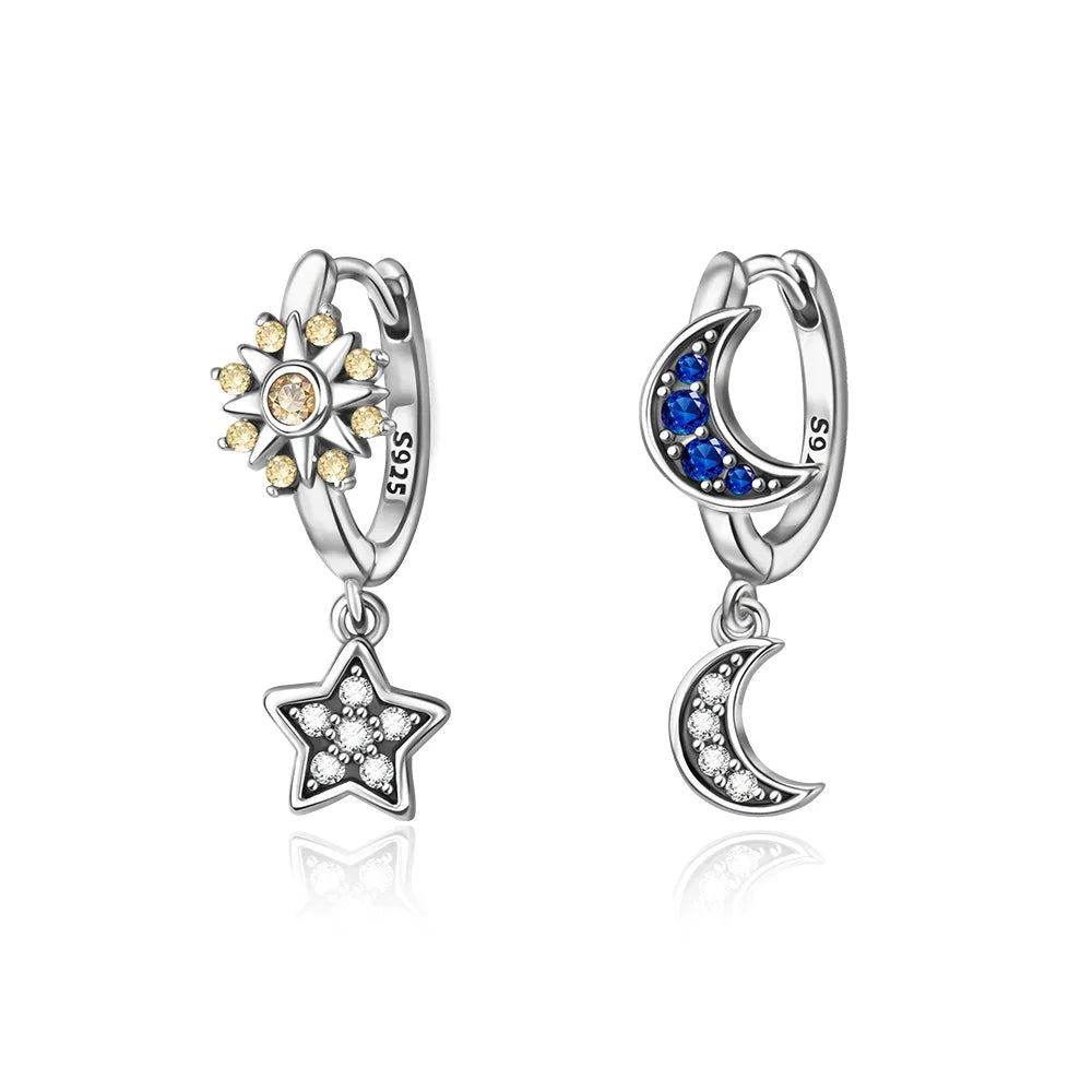 Hot Sale Original 925 Sterling Silver Star & Moon Charms Earrings Ring Beads Pendant fit Bracelet Necklace DIY Fine Jewelry Gift