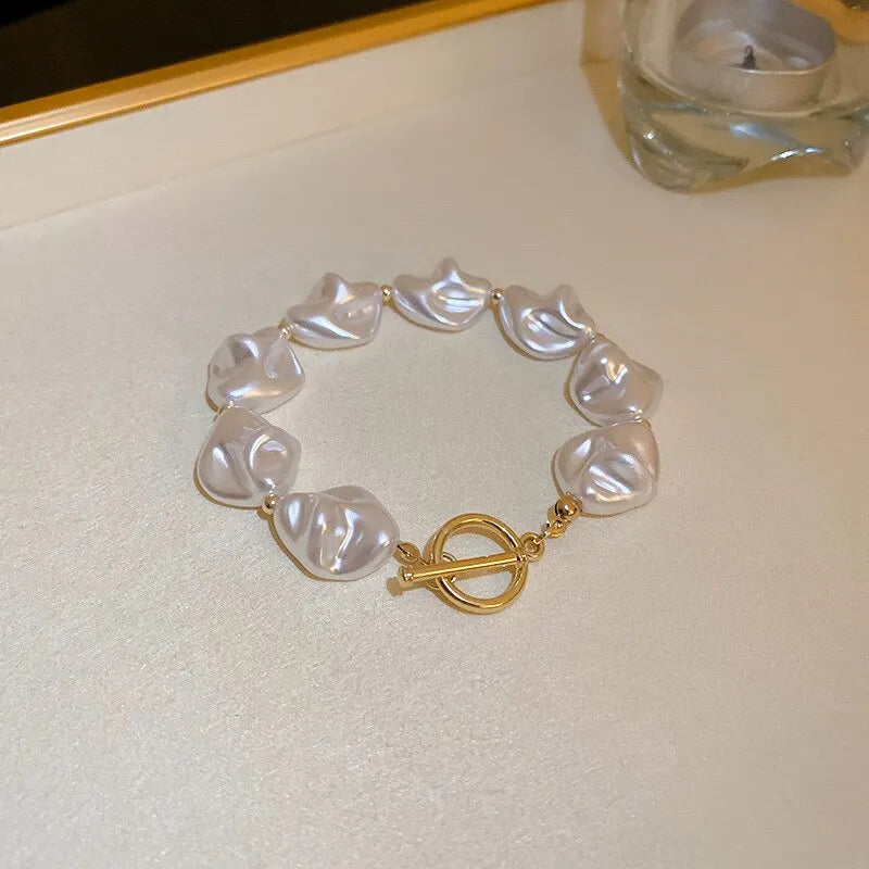Elegant Baroque Pearl Chain Bracelet For Women Irregular Imitation Pearl Beaded Bracelets Bangles Wedding Bridal Jewelry