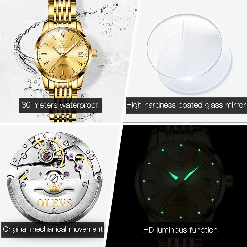 OLEVS 6635 Luxury Brand Elegance Ladies Watch Automatic Mechanical Wristwatch Waterproof Luminous Chronograph Watch For Women