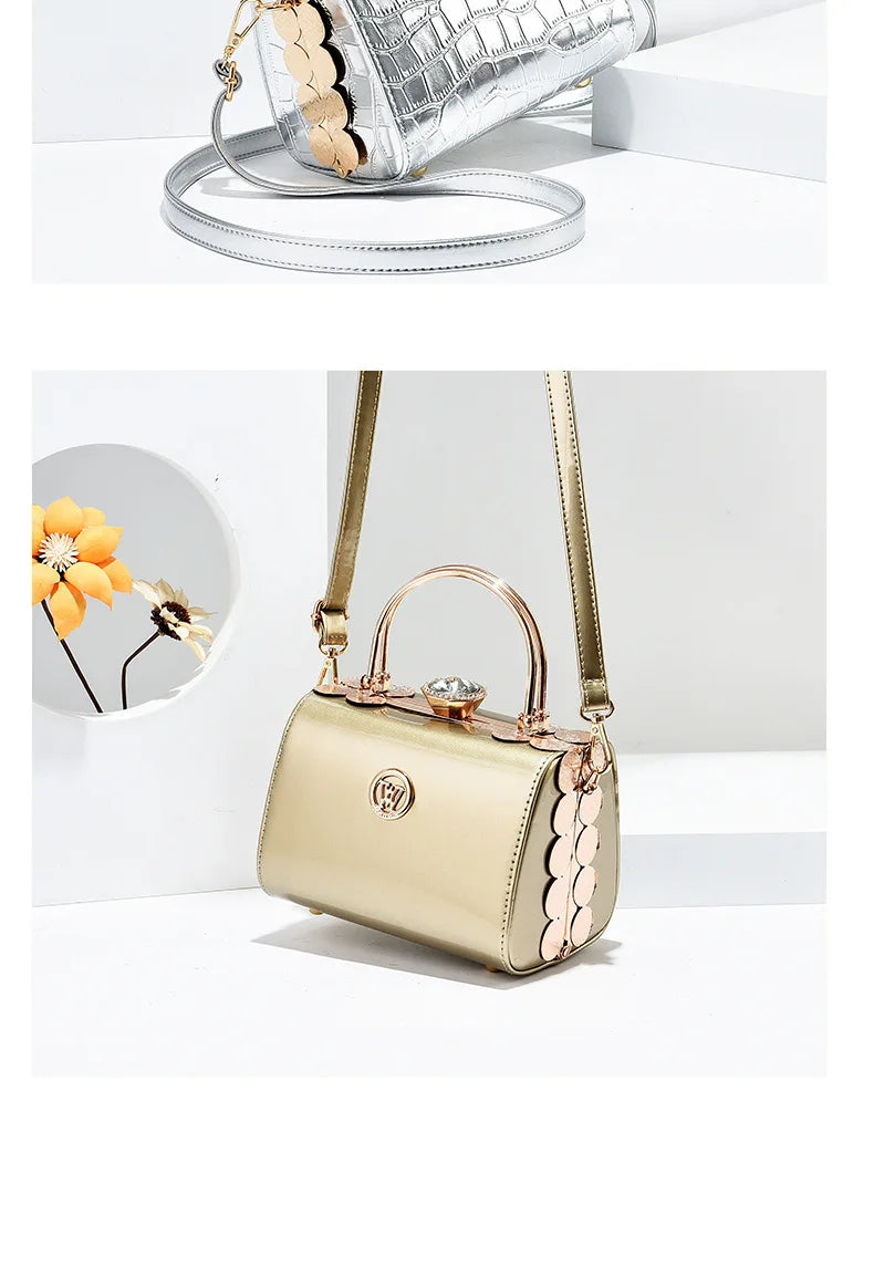 Patent Leather Diamond Handle Bag