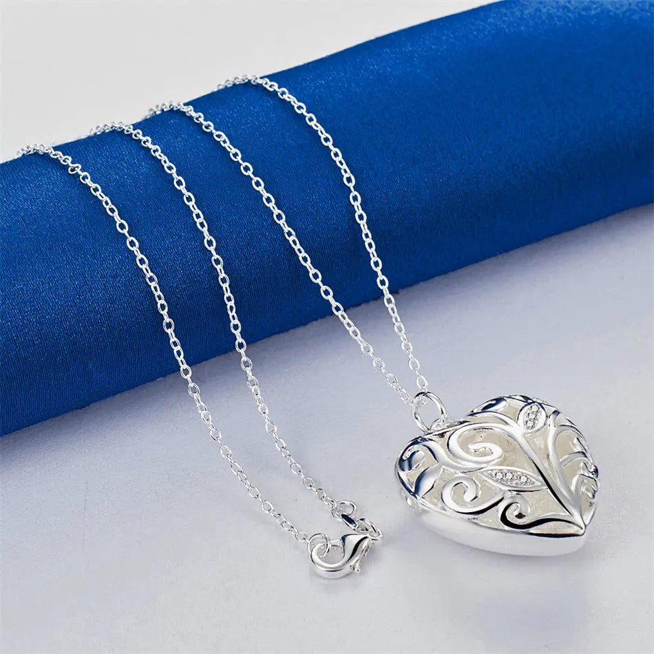 925 sterling silver 16-30 inch exquisite heart-shaped pattern pendant necklace for women's wedding jewelry accessories