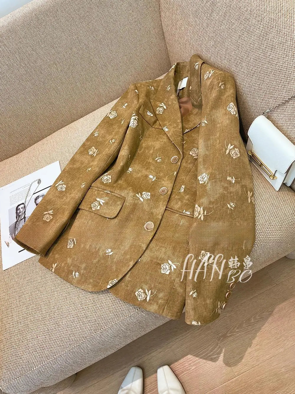 Spring and Autumn 2025 Loose New Rose Print Design Retro Season Casual Top Blazer  jacket women blazer