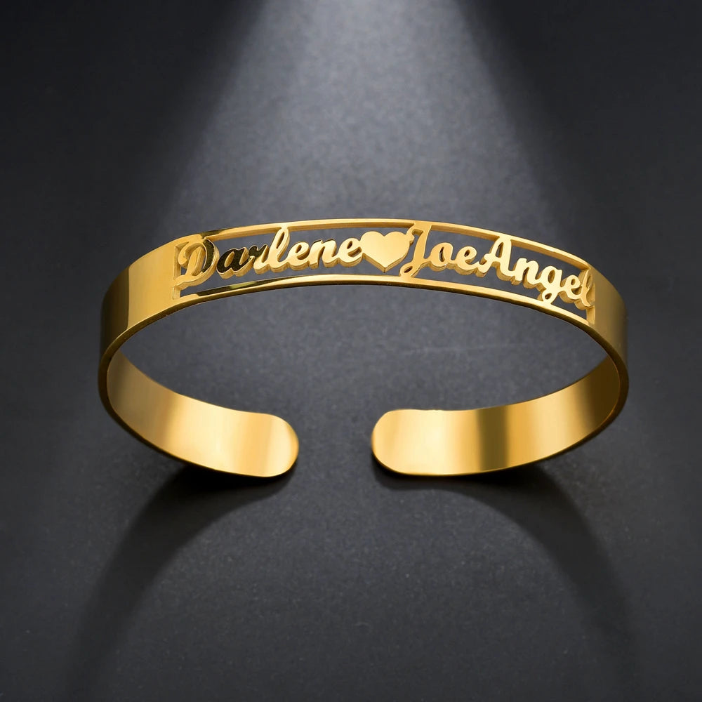 Atoztide Customized Name Bracelet Personalized Stainless Steel for Women Men Zircon Letter Custom Bangles Chrismas Jewelry Gift