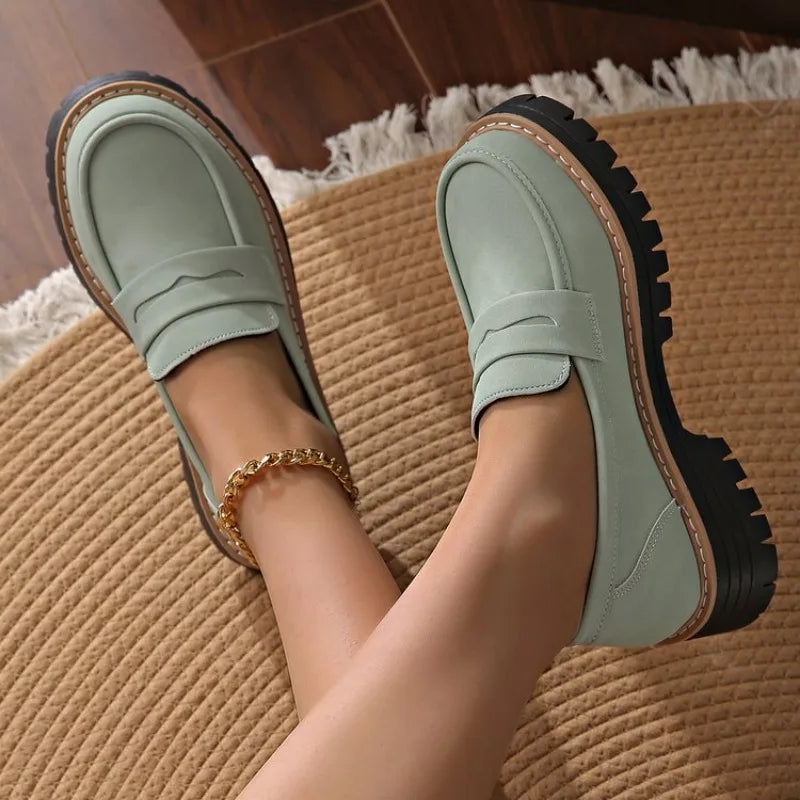 Women Solid Color Platform Loafers Shoes Woman Spring Autumn New British Style Flats Comfortable Thick Heel Slip on Shoes