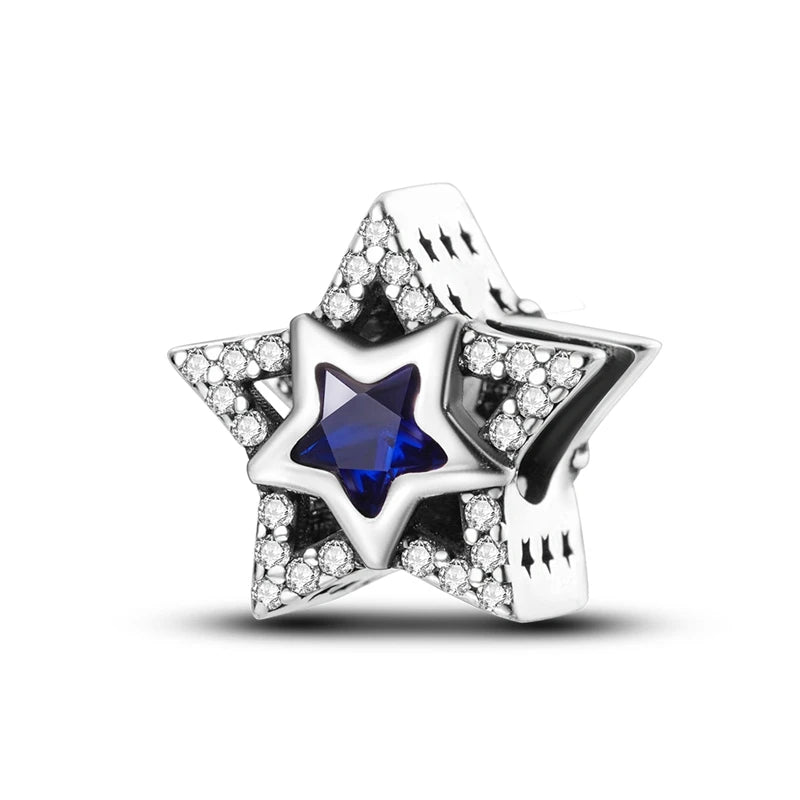 925 Sterling Silver Charm Pendant Star Moon Sun Starry Sky Beaded Charm Fit Original Bracelet DIY Fine Jewelry Making For Women