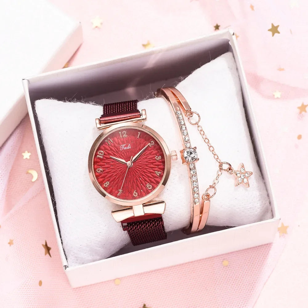 Luxury Women Bracelet Quartz Watches For Women Magnetic Watch Ladies Sports Dress Pink Dial Wrist Watch Clock