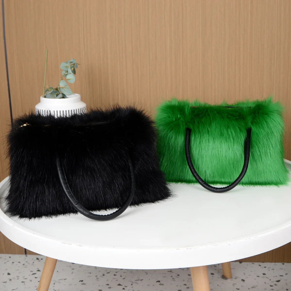 Winter Faux Fur Boston Handbag