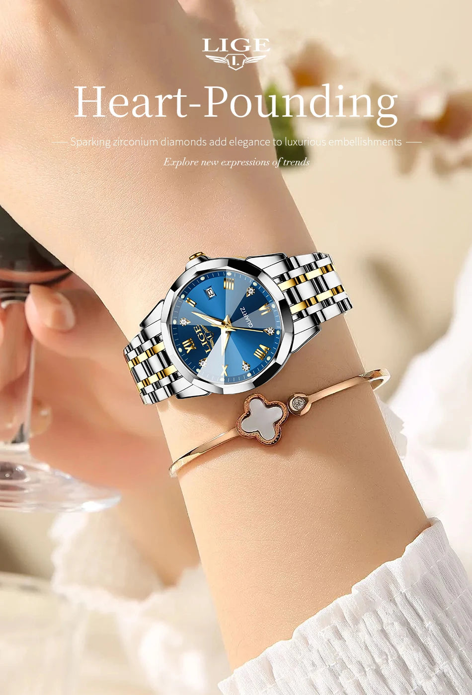 LIGE 2026 Women's Watch Luxury Gift quartz wristwatch Waterproof Calendar Stainless Steel Ladies Luminous Clock montre femme+BOX
