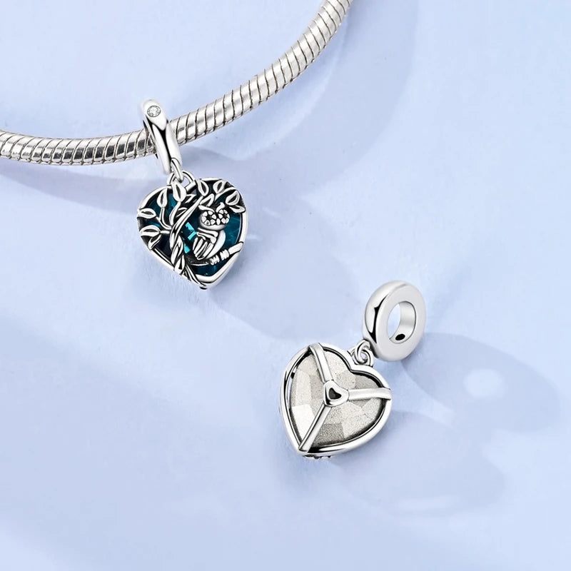Heart Of The Ocean Charms Bead 925 Sterling Silver CZ Blue Zircon Forever Lover Pendant Fit Original Bracelet DIY Jewelry Gift