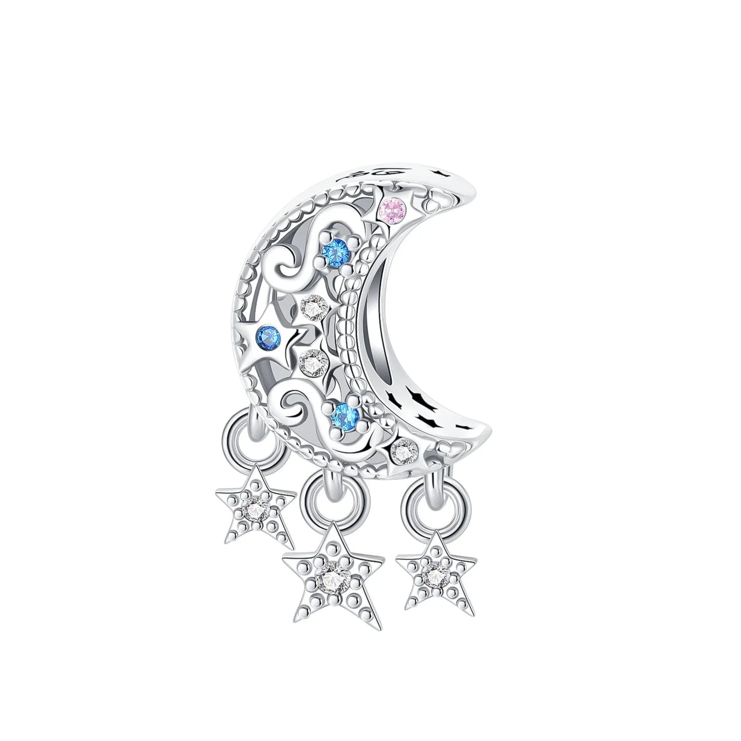Hot Sale Original 925 Sterling Silver Star & Moon Charms Earrings Ring Beads Pendant fit Bracelet Necklace DIY Fine Jewelry Gift