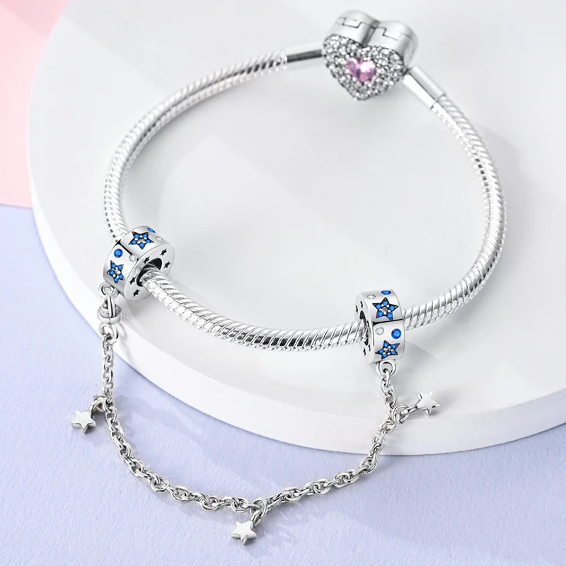 925 Sterling Silver Charm Pendant Star Moon Sun Starry Sky Beaded Charm Fit Original Bracelet DIY Fine Jewelry Making For Women