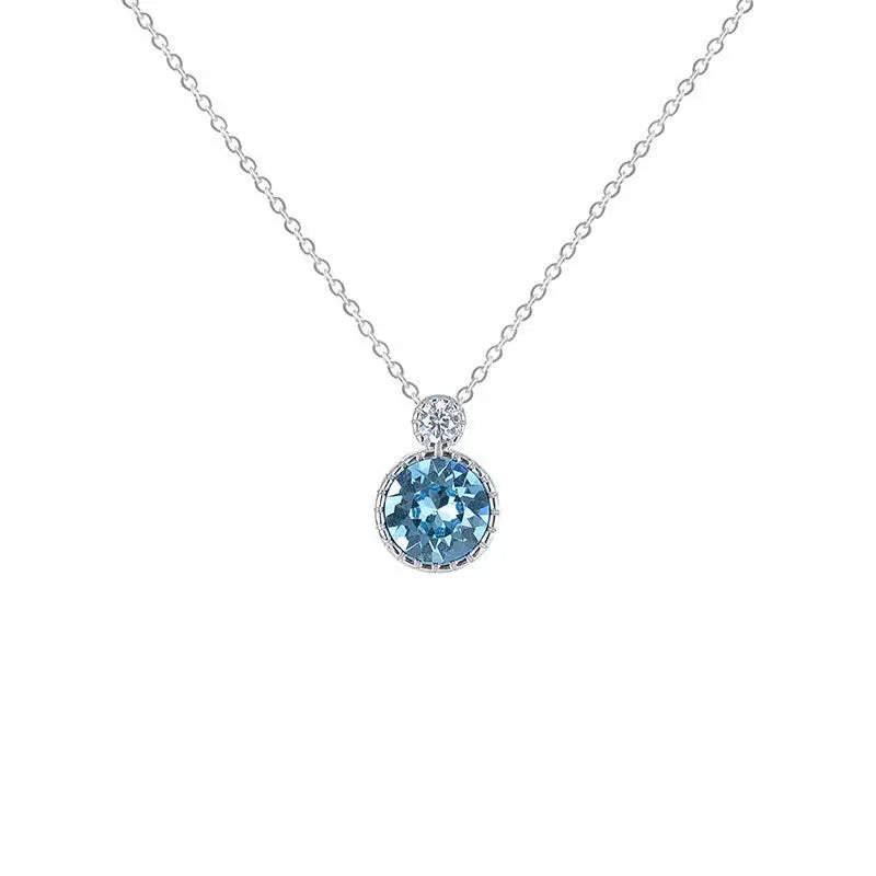 New 925 Sterling Silver Blue Round Necklace Simple Charm Geometric Shape Choker Birthday Gift Women's Fine Jewelry