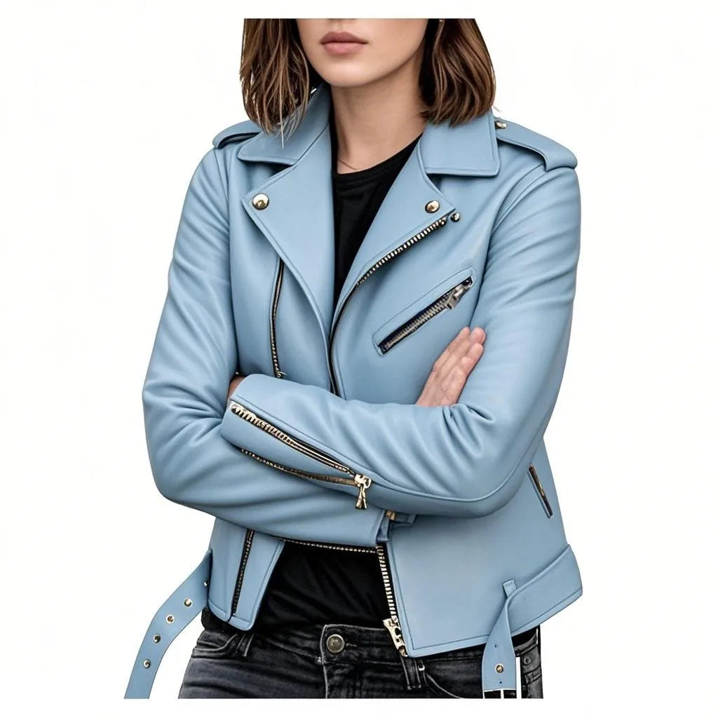 Motorcycle Faux Pu Leather Jackets 2026 Spring Autumn Fashion Zip up Top Outerwear Lady Basic Coats Plus Size Female Jackets New