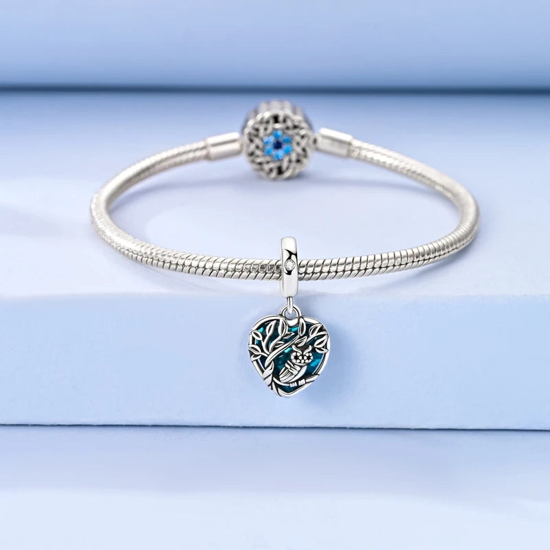 Heart Of The Ocean Charms Bead 925 Sterling Silver CZ Blue Zircon Forever Lover Pendant Fit Original Bracelet DIY Jewelry Gift