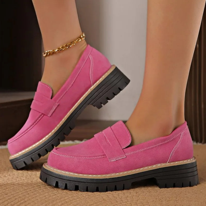 Women Solid Color Platform Loafers Shoes Woman Spring Autumn New British Style Flats Comfortable Thick Heel Slip on Shoes