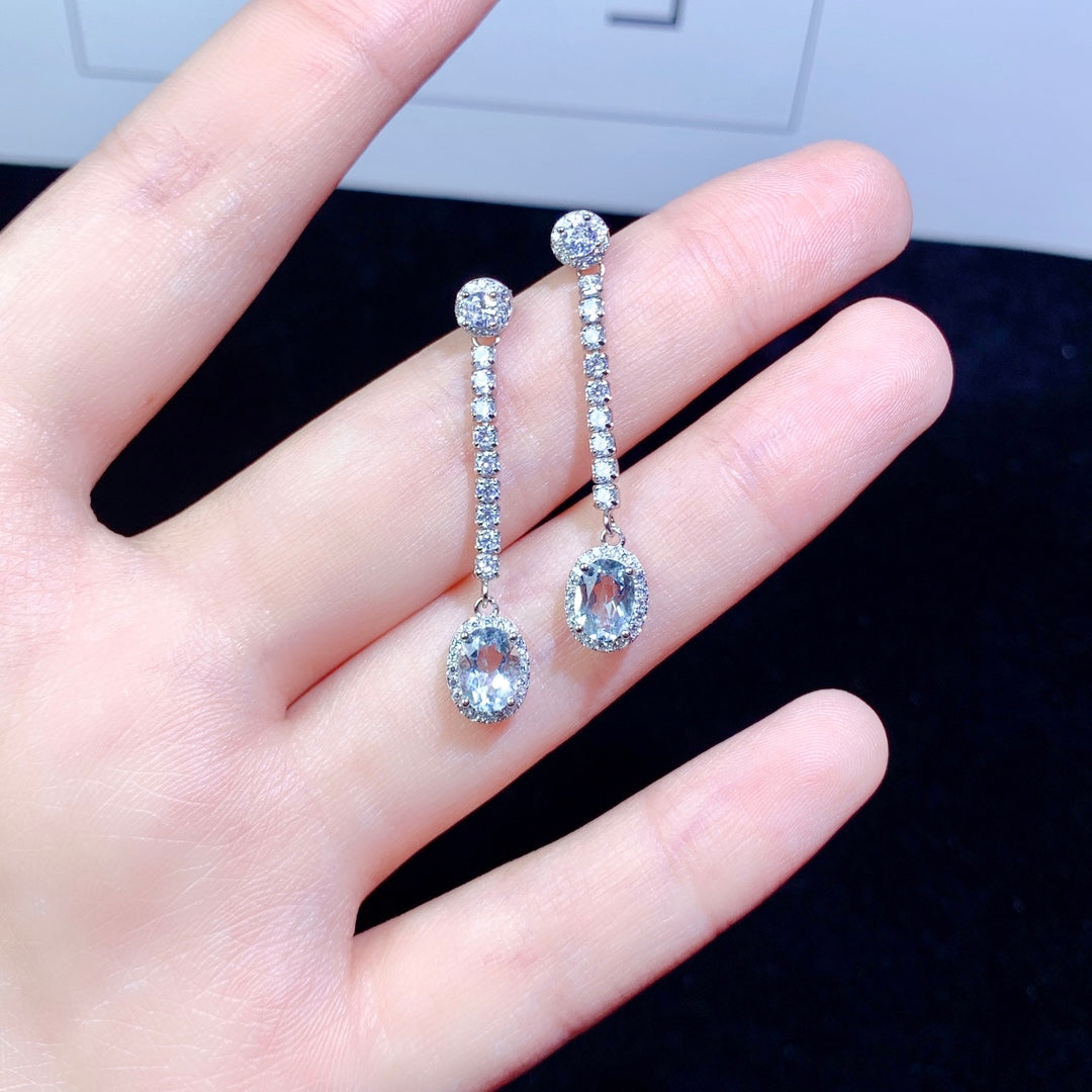 Natural Aquamarine Earrings Women's Silver 925 earrings Wedding Gems Free Shipping Earrings Sterling Certified Jewelry