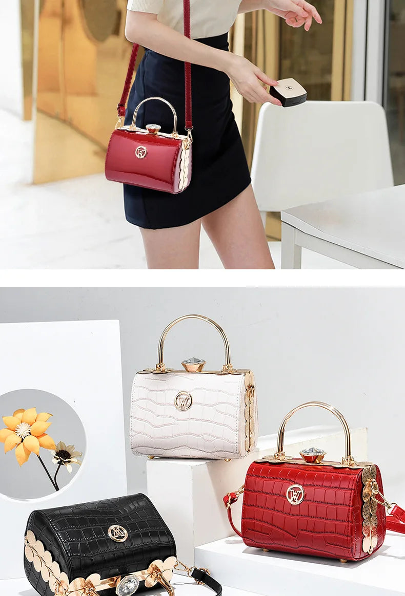 Patent Leather Diamond Handle Bag