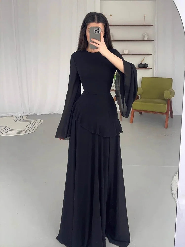 Maxi Dress Women Party Weeding Vestidos Largos Ruffle Round Collar Slim Fit 2025 Autumn Female Elegant Sweet Long Dresses abaya